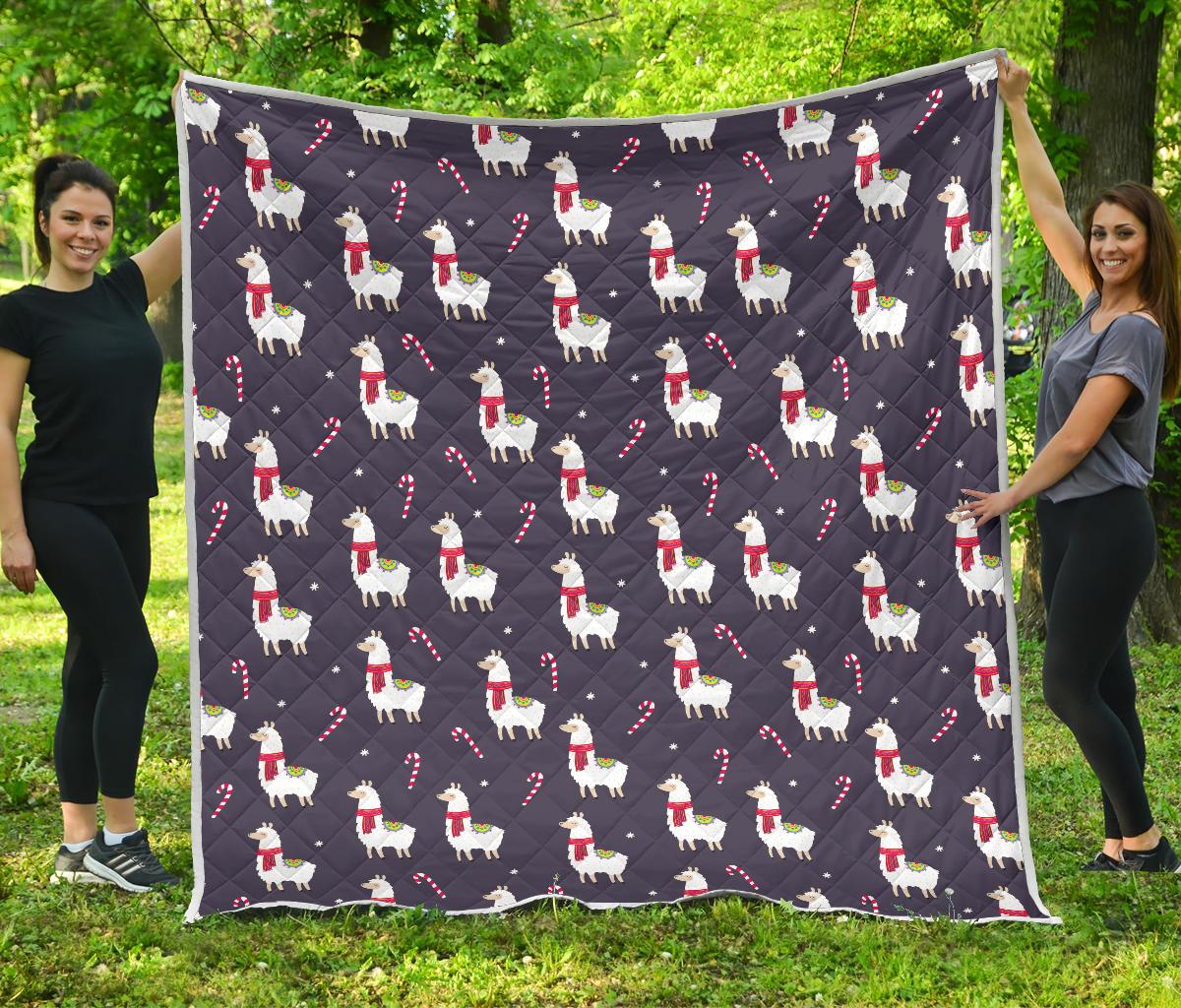 Llama with Candy Cane Themed Print Premium Quilt-JTAMIGO.COM