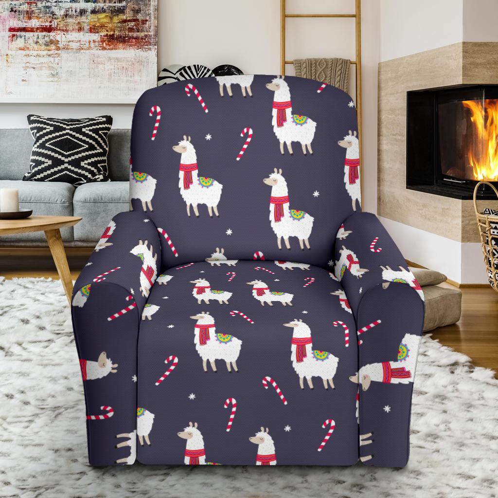 Llama with Candy Cane Themed Print Single Sofa Slipcover -JTAMIGO.COM