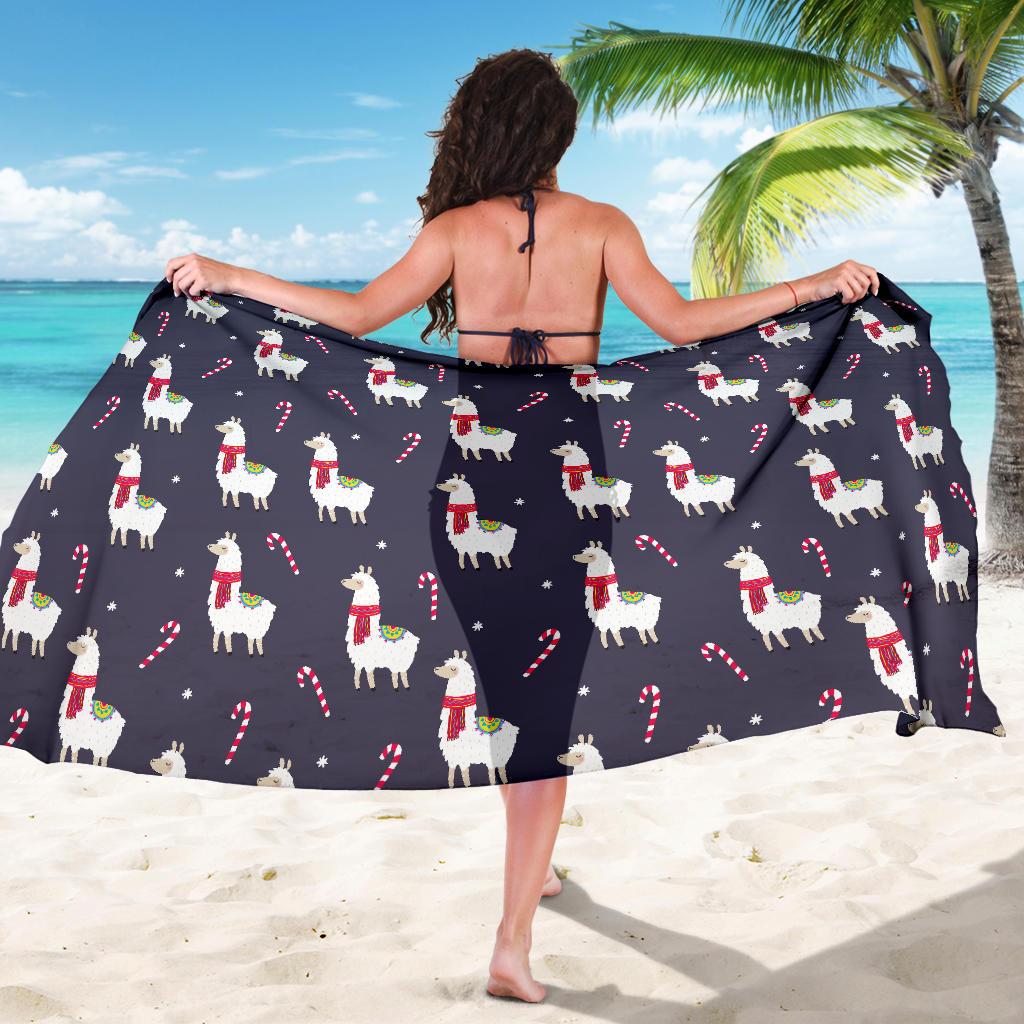 Llama with Candy Cane Themed Print Sarong Pareo Wrap