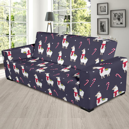 Llama with Candy Cane Themed Print Sofa Slipcover-JTAMIGO.COM