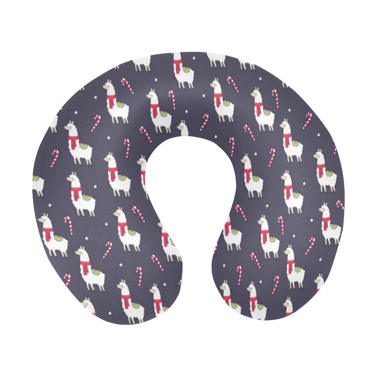 Llama with Candy Cane Themed Print U-Shaped Travel Neck Pillow-JTAMIGO.COM
