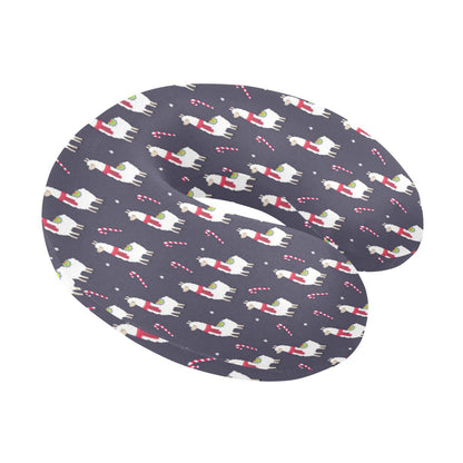 Llama with Candy Cane Themed Print U-Shaped Travel Neck Pillow-JTAMIGO.COM