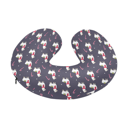 Llama with Candy Cane Themed Print U-Shaped Travel Neck Pillow-JTAMIGO.COM