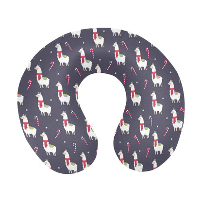 Llama with Candy Cane Themed Print U-Shaped Travel Neck Pillow-JTAMIGO.COM