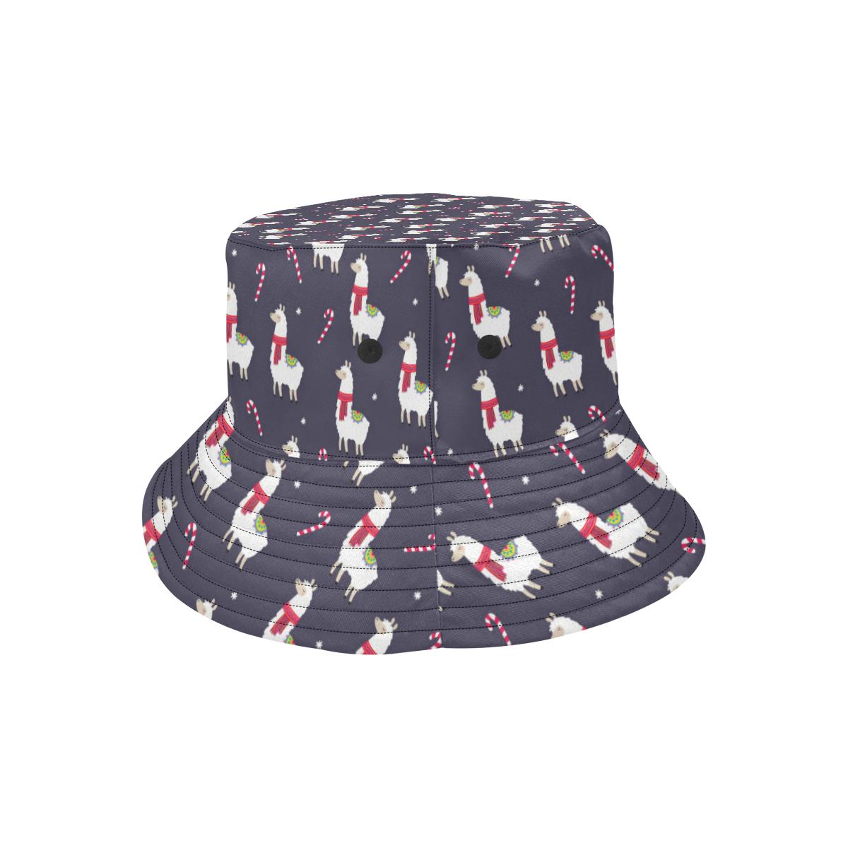 Llama with Candy Cane Themed Print Unisex Bucket Hat
