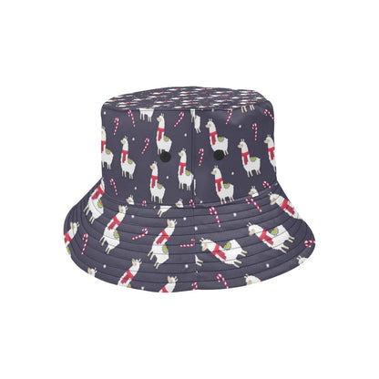 Llama with Candy Cane Themed Print Unisex Bucket Hat