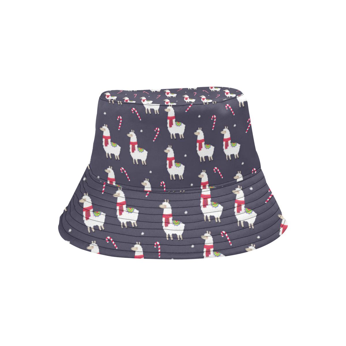Llama with Candy Cane Themed Print Unisex Bucket Hat