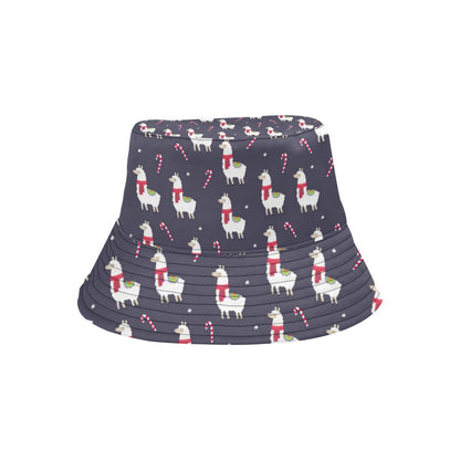 Llama with Candy Cane Themed Print Unisex Bucket Hat