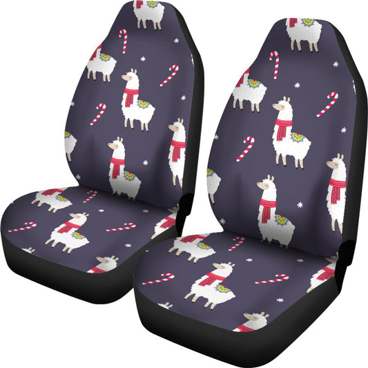 Llama with Candy Cane Themed Print Universal Fit Car Seat Covers