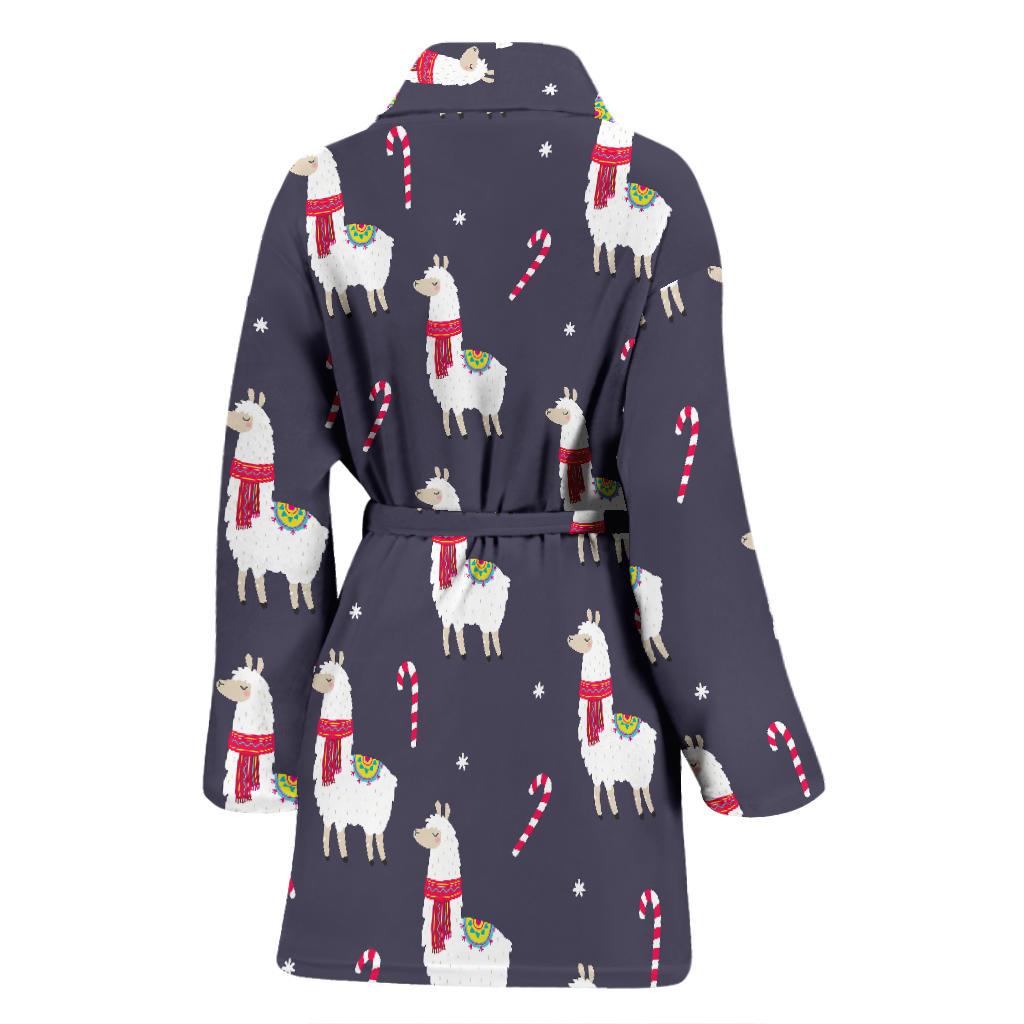 Llama with Candy Cane Themed Print Women Bath Robe-JTAMIGO.COM