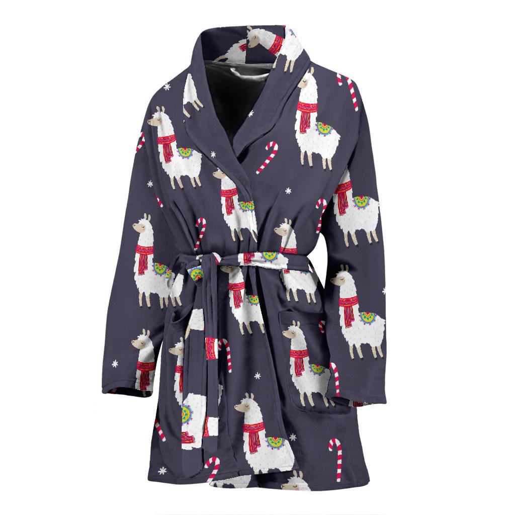 Llama with Candy Cane Themed Print Women Bath Robe-JTAMIGO.COM