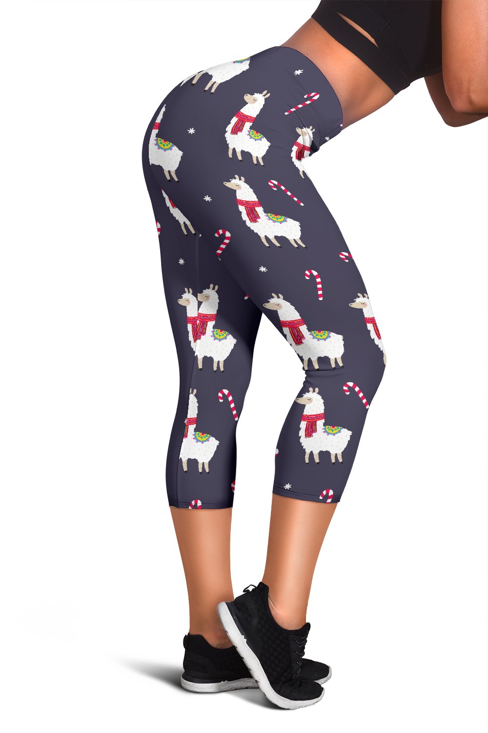 Llama with Candy Cane Themed Print Women Capris