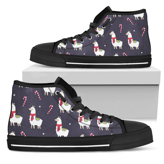 Llama with Candy Cane Themed Print Women High Top Shoes