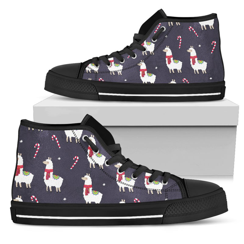 Llama with Candy Cane Themed Print Women High Top Shoes