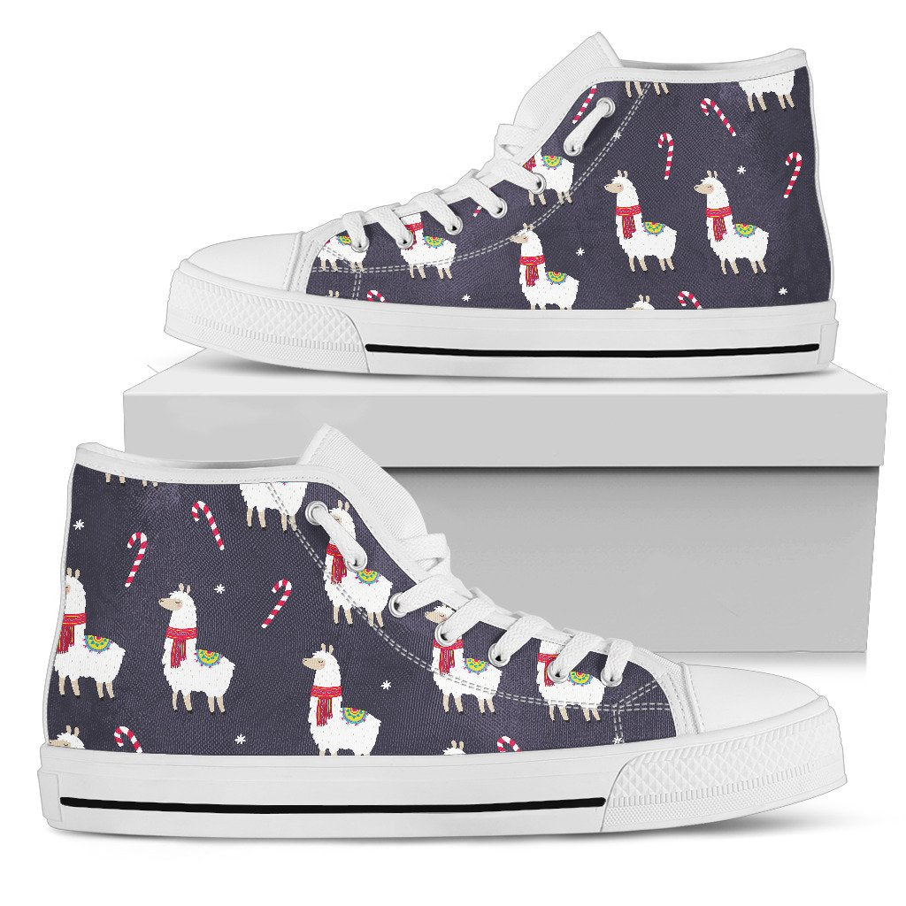 Llama with Candy Cane Themed Print Women High Top Shoes