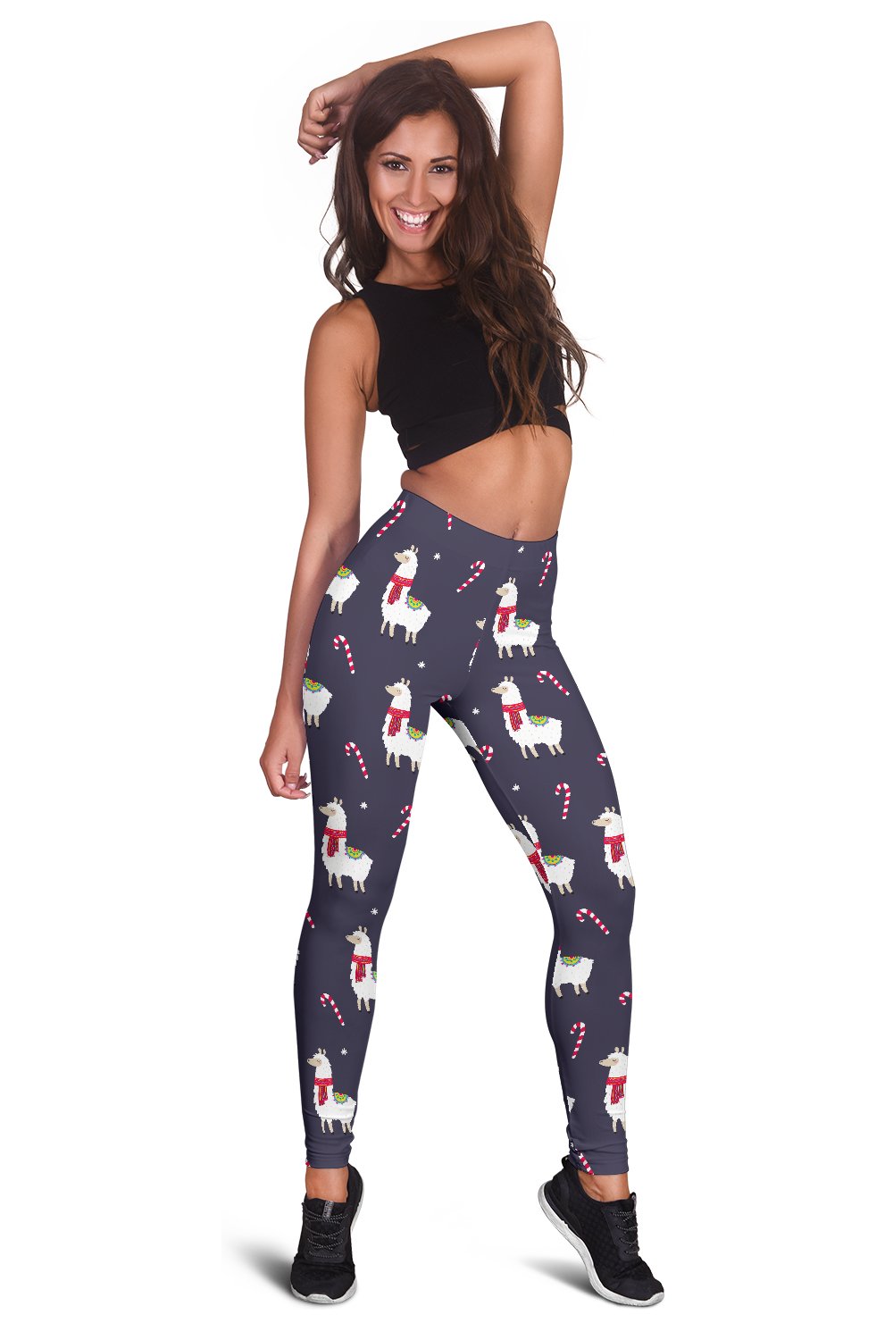 Llama with Candy Cane Themed Print Women Leggings