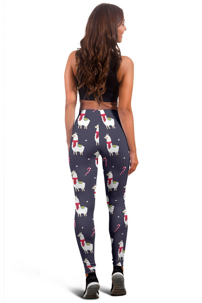 Llama with Candy Cane Themed Print Women Leggings
