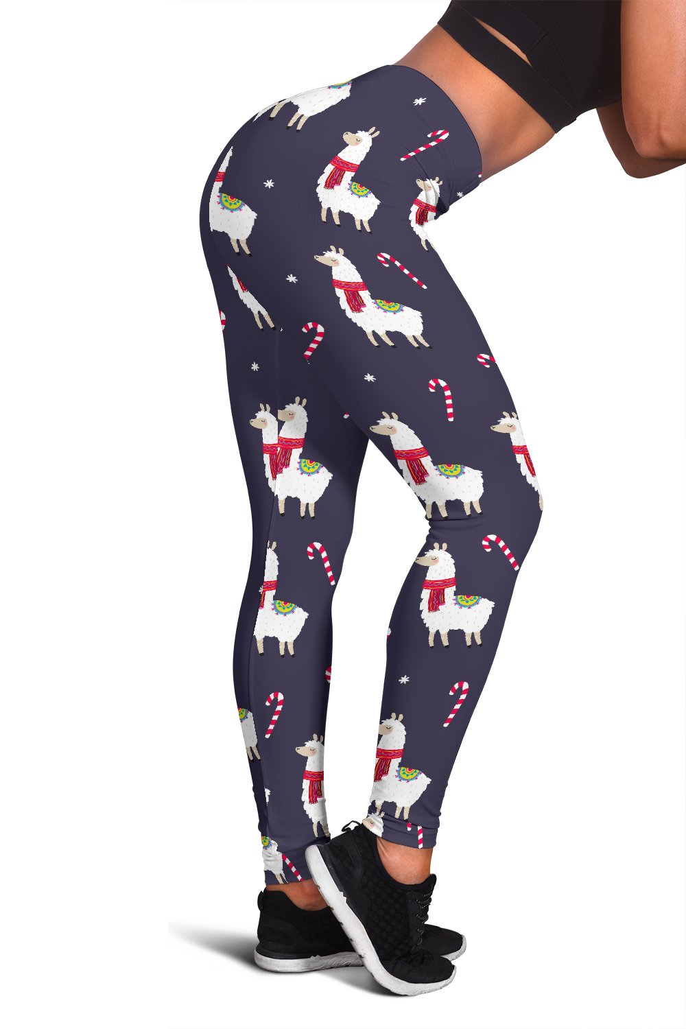 Llama with Candy Cane Themed Print Women Leggings