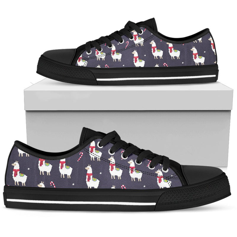 Llama with Candy Cane Themed Print Women Low Top Shoes