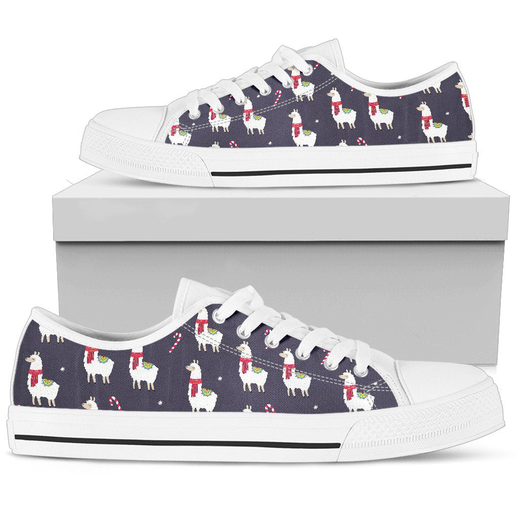 Llama with Candy Cane Themed Print Women Low Top Shoes