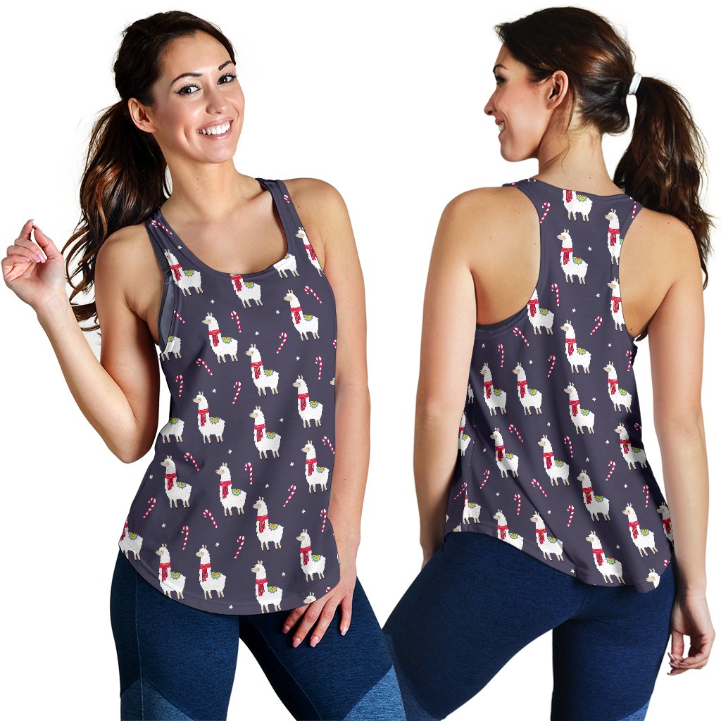 Llama With Candy Cane Themed Print Women Racerback Tank Top