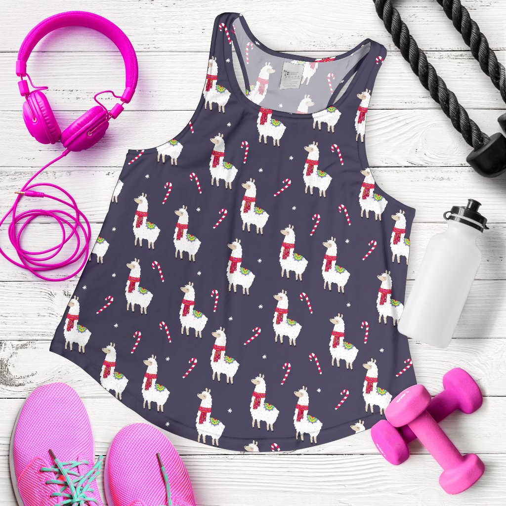 Llama With Candy Cane Themed Print Women Racerback Tank Top