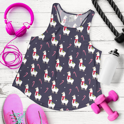 Llama With Candy Cane Themed Print Women Racerback Tank Top