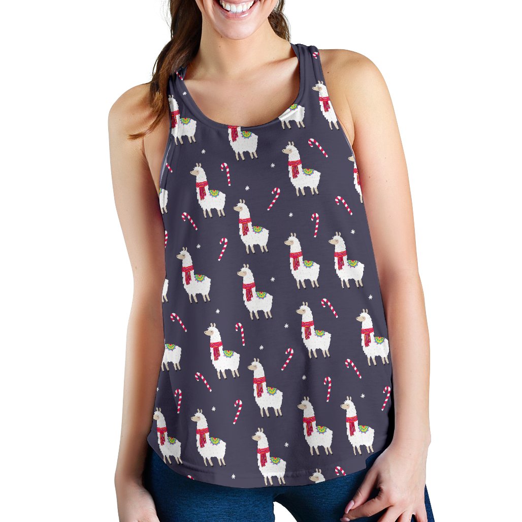Llama With Candy Cane Themed Print Women Racerback Tank Top