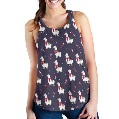 Llama With Candy Cane Themed Print Women Racerback Tank Top