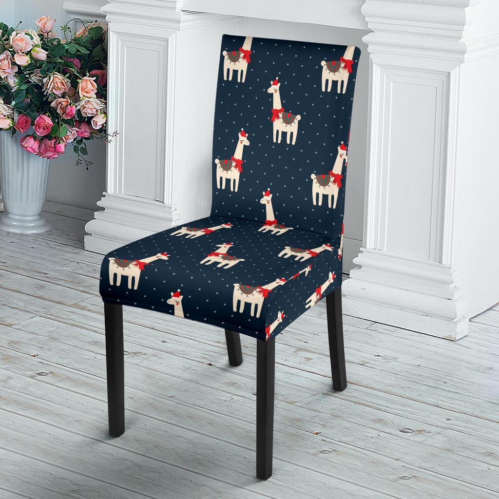 Llama with Polka Dot Themed Print Dining Chair Slipcover-JTAMIGO.COM
