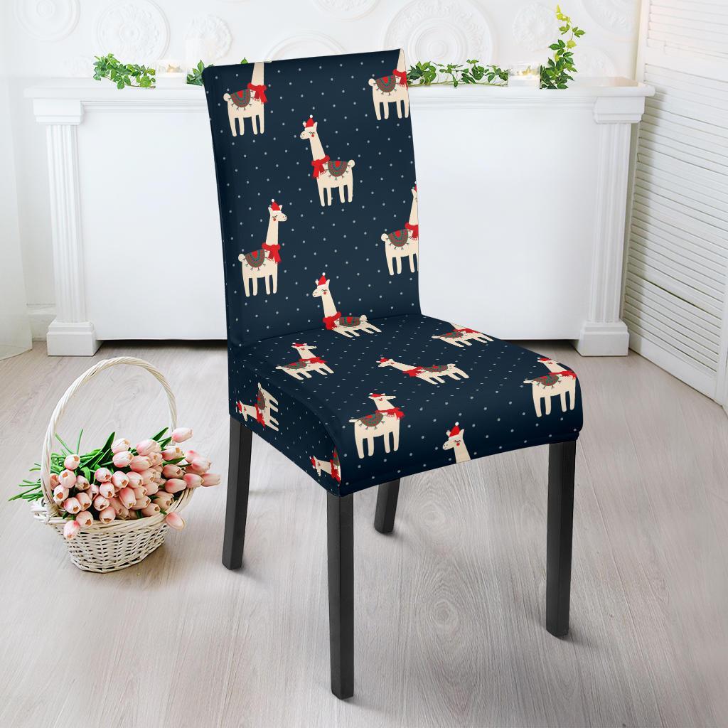 Llama with Polka Dot Themed Print Dining Chair Slipcover-JTAMIGO.COM