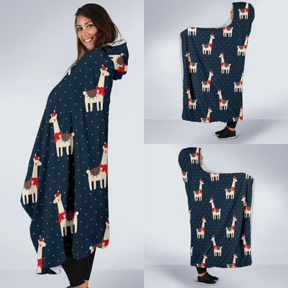 Llama with Polka Dot Themed Print Hooded Blanket-JTAMIGO.COM