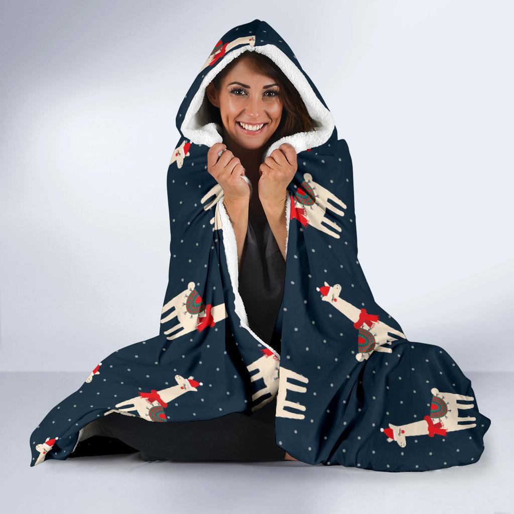 Llama with Polka Dot Themed Print Hooded Blanket-JTAMIGO.COM