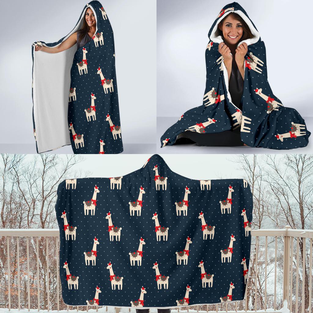 Llama with Polka Dot Themed Print Hooded Blanket-JTAMIGO.COM