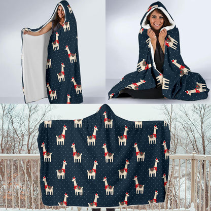 Llama with Polka Dot Themed Print Hooded Blanket-JTAMIGO.COM