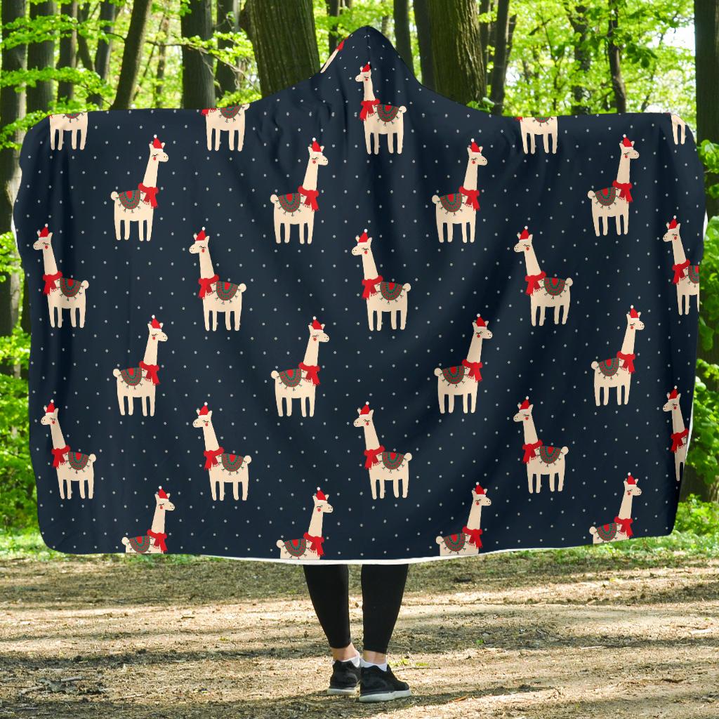Llama with Polka Dot Themed Print Hooded Blanket-JTAMIGO.COM