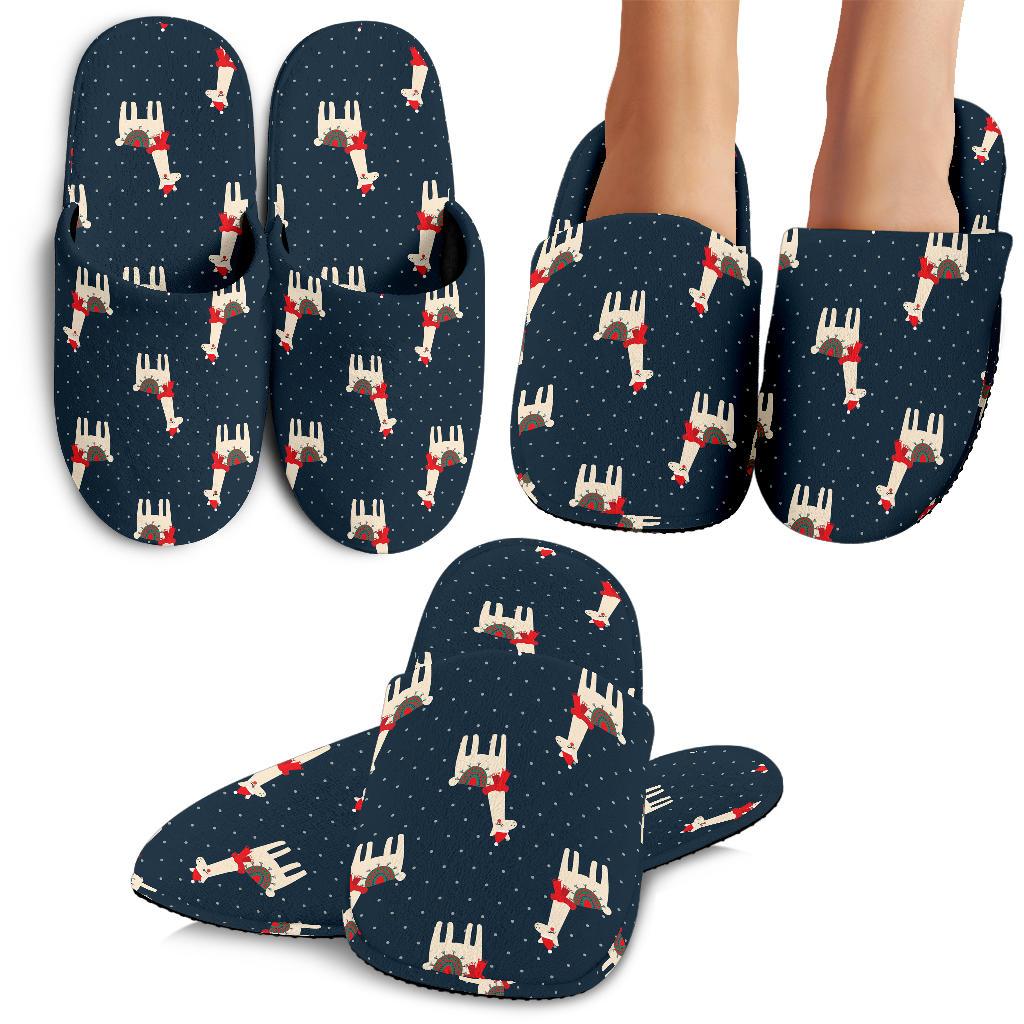 Llama with Polka Dot Themed Print House Slippers