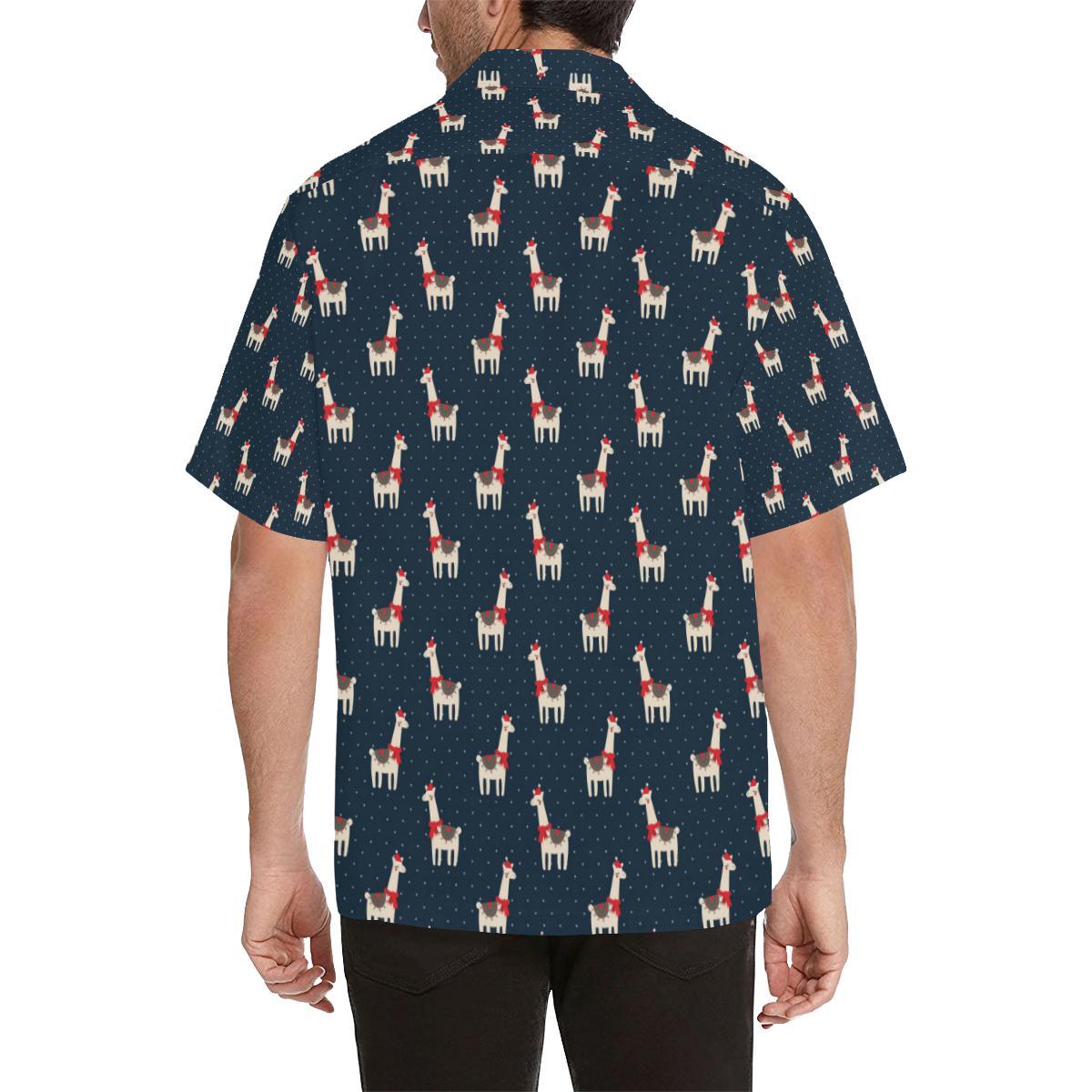 Llama with Polka Dot Themed Print Men Aloha Hawaiian Shirt