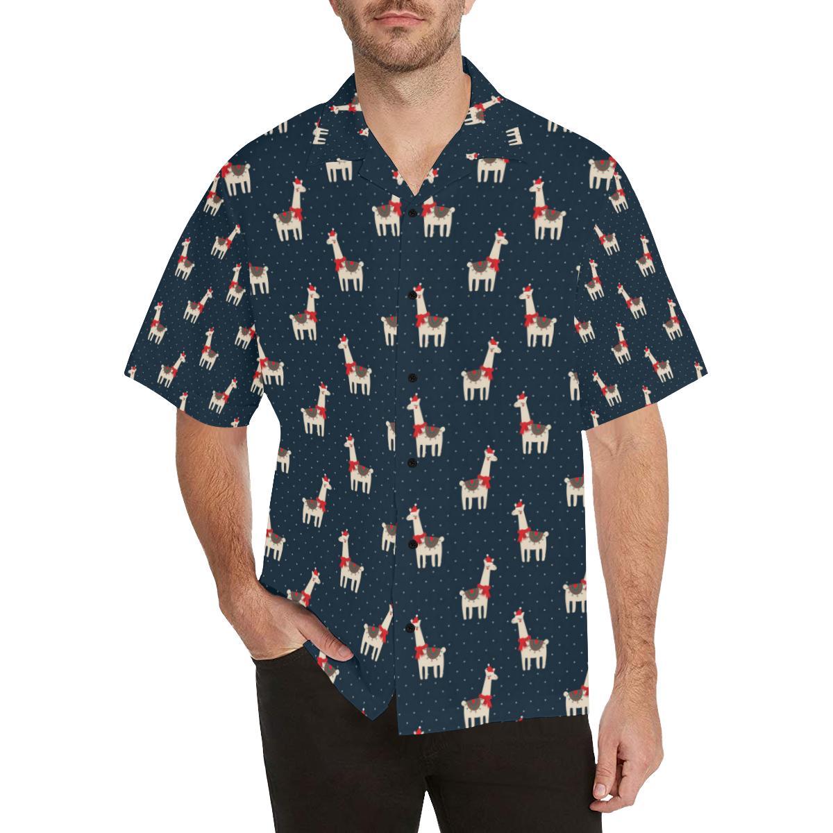 Llama with Polka Dot Themed Print Men Aloha Hawaiian Shirt