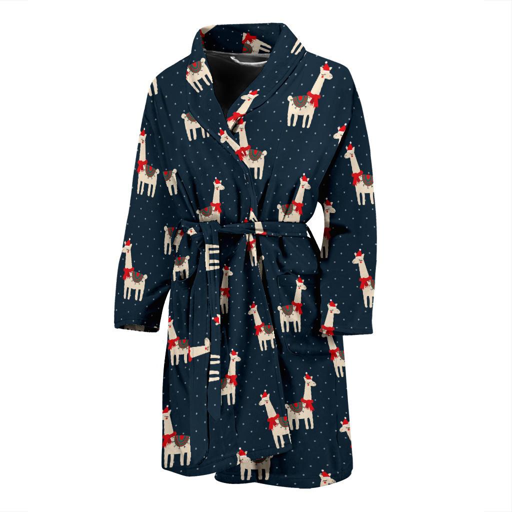Llama with Polka Dot Themed Print Men Bath Robe-JTAMIGO.COM