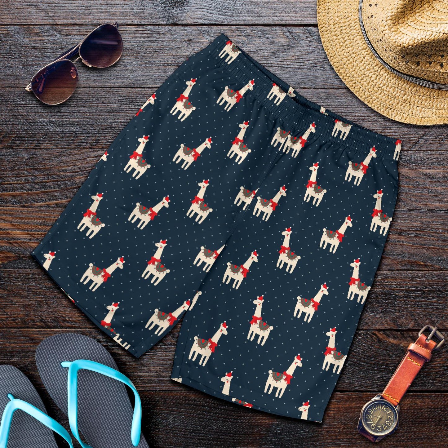 Llama with Polka Dot Themed Print Mens Shorts-JTAMIGO.COM