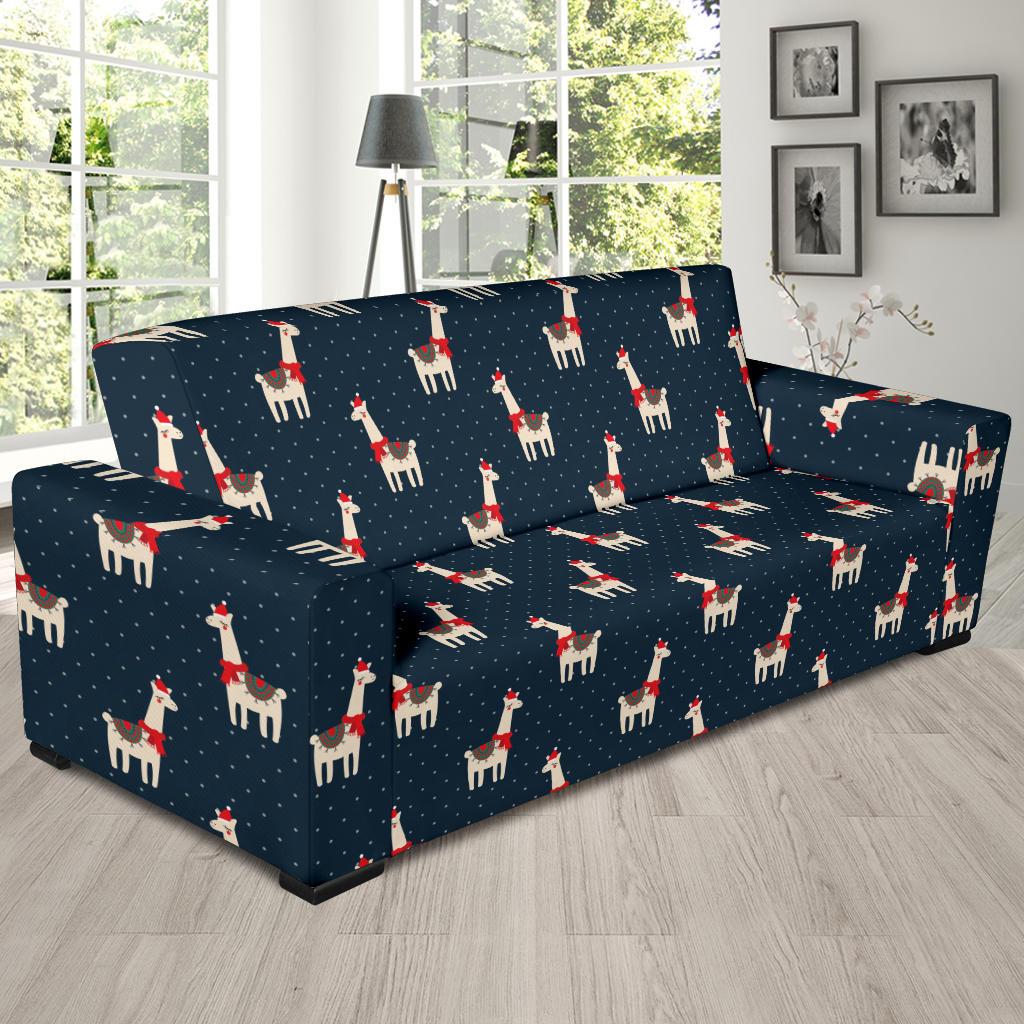 Llama with Polka Dot Themed Print Sofa Slipcover-JTAMIGO.COM