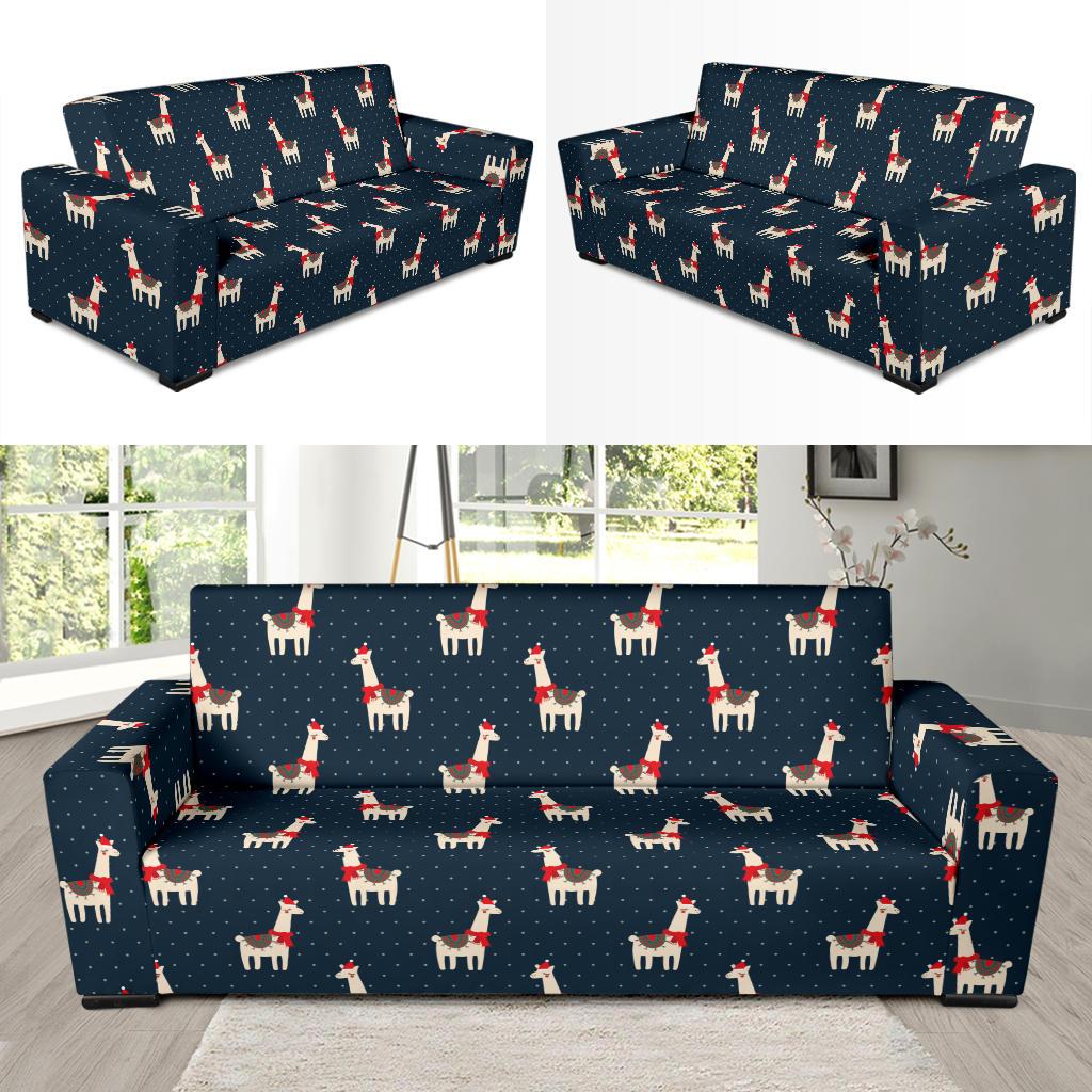 Llama with Polka Dot Themed Print Sofa Slipcover-JTAMIGO.COM