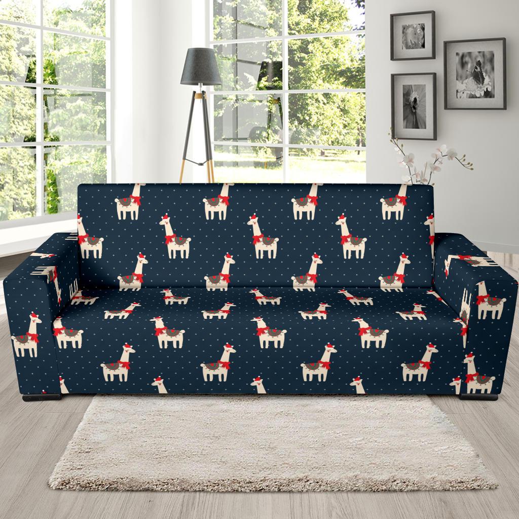 Llama with Polka Dot Themed Print Sofa Slipcover-JTAMIGO.COM