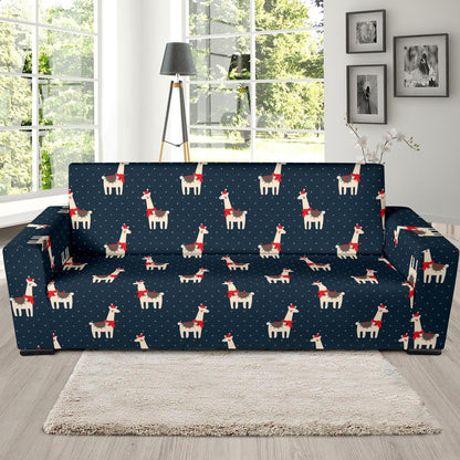 Llama with Polka Dot Themed Print Sofa Slipcover-JTAMIGO.COM