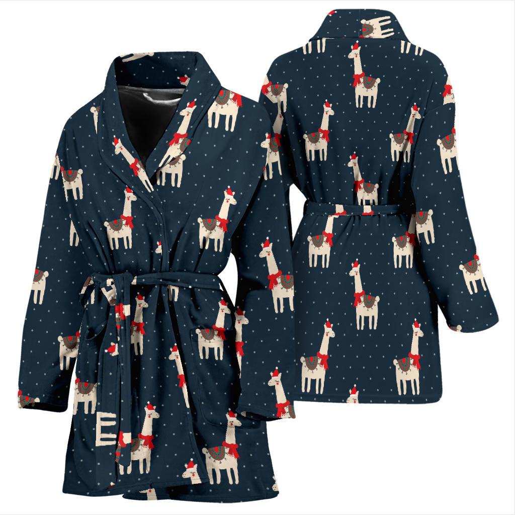 Llama with Polka Dot Themed Print Women Bath Robe-JTAMIGO.COM