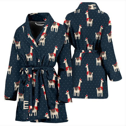 Llama with Polka Dot Themed Print Women Bath Robe-JTAMIGO.COM