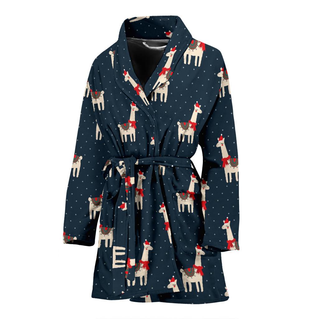 Llama with Polka Dot Themed Print Women Bath Robe-JTAMIGO.COM