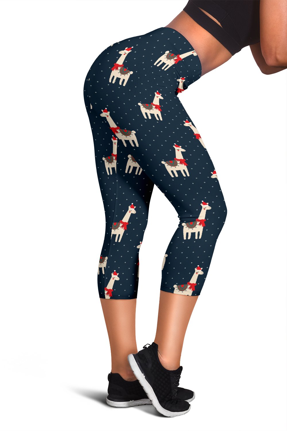 Llama with Polka Dot Themed Print Women Capris