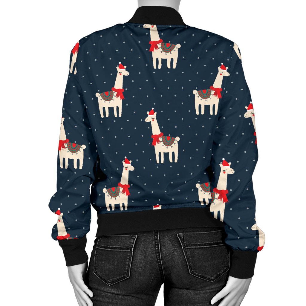 Llama With Polka Dot Themed Print Women Casual Bomber Jacket